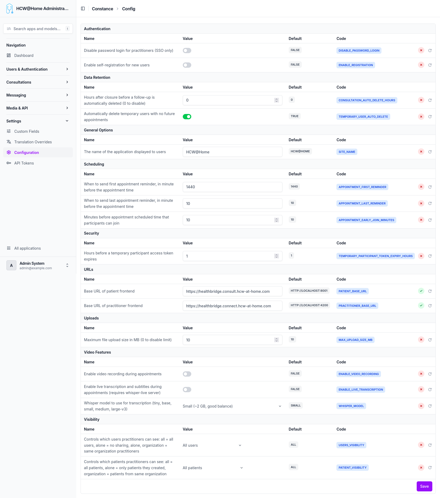 Advanced configuration
