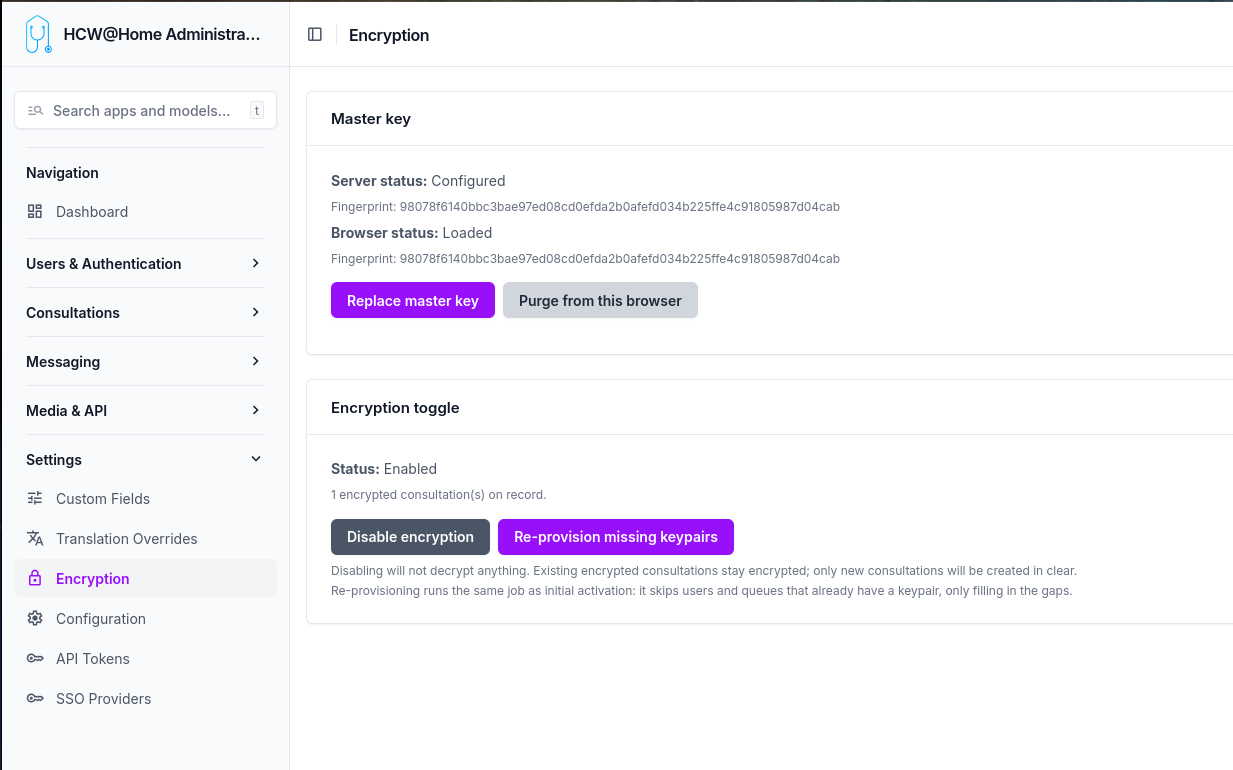 Encryption settings