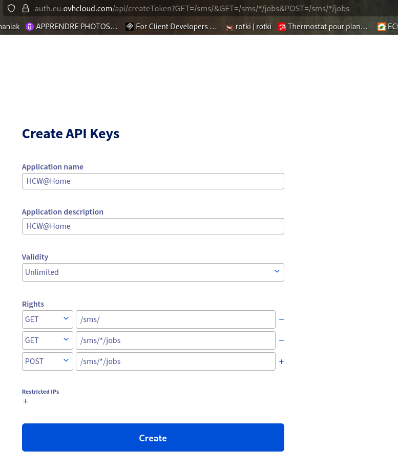 Create OVH API key