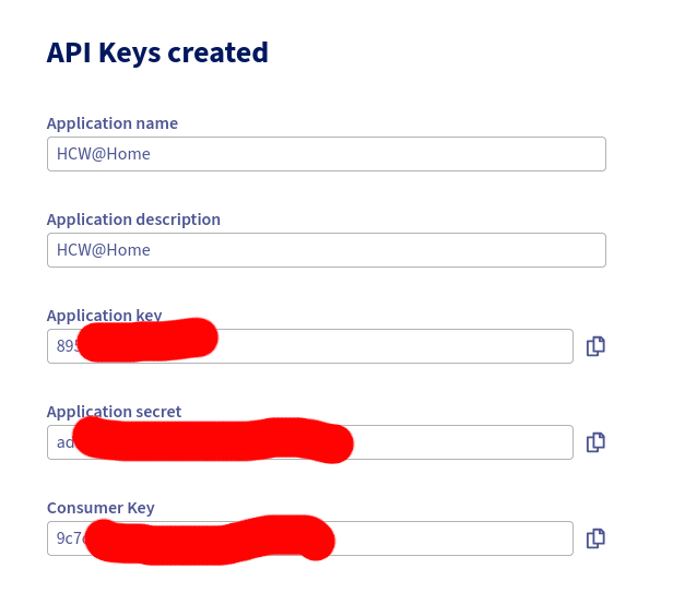 OVH API key created